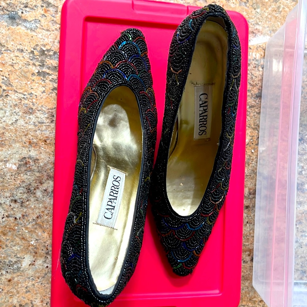 Caparros 3” French heals Beaded multi colors
